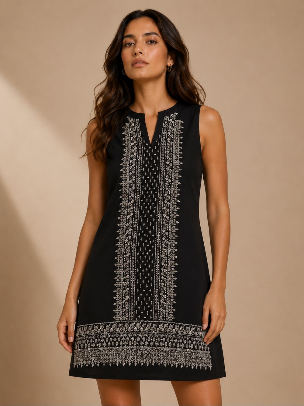 Old Navy Black & White Boho Print Sleeveless Tunic Top Size Small